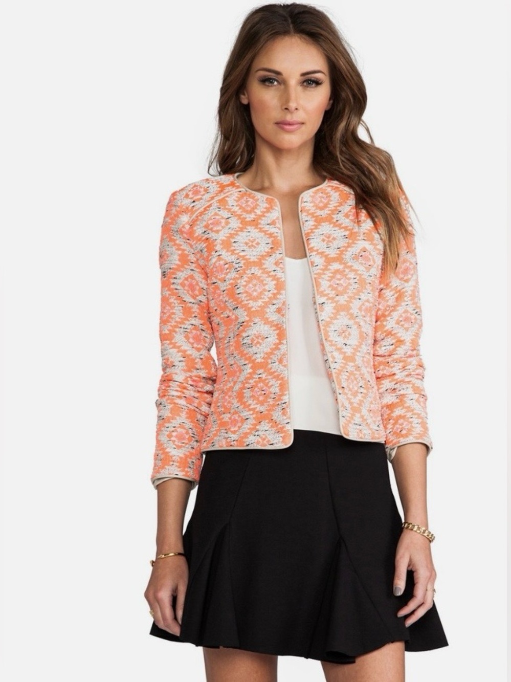 Nanette Lepore Women’s Great Plains Aztec Coral Open-Front Jacket Size 6 NWT